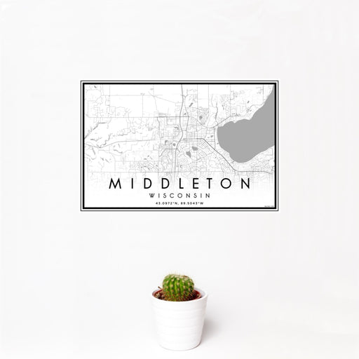12x18 Middleton Wisconsin Map Print Landscape Orientation in Classic Style With Small Cactus Plant in White Planter