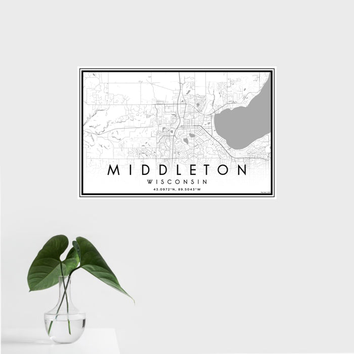 16x24 Middleton Wisconsin Map Print Landscape Orientation in Classic Style With Tropical Plant Leaves in Water