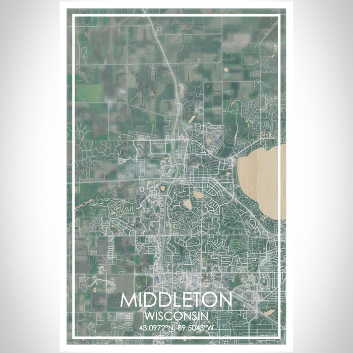 Middleton Wisconsin Map Print Portrait Orientation in Afternoon Style With Shaded Background