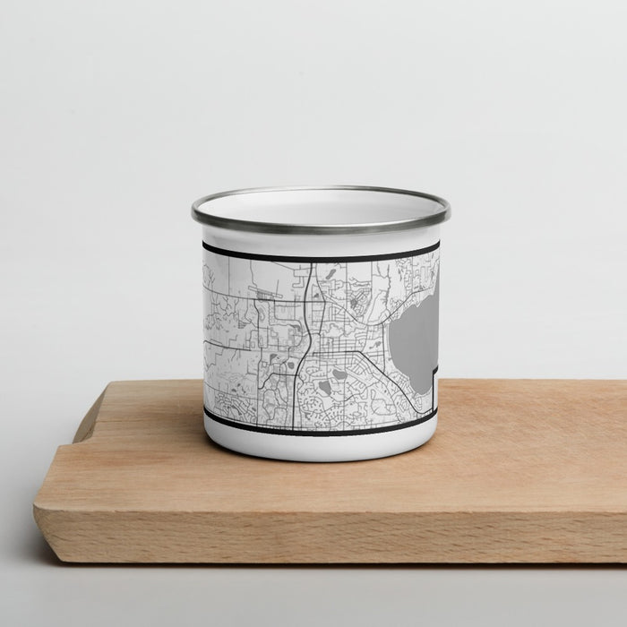 Front View Custom Middleton Wisconsin Map Enamel Mug in Classic on Cutting Board