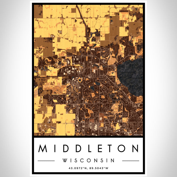 Middleton Wisconsin Map Print Portrait Orientation in Ember Style With Shaded Background