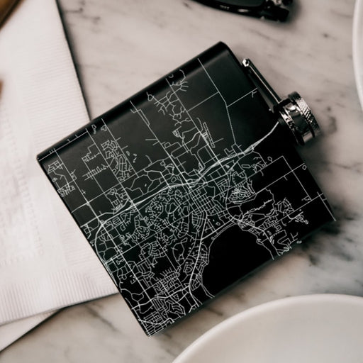 Middleton Wisconsin Custom Engraved City Map Inscription Coordinates on 6oz Stainless Steel Flask in Black