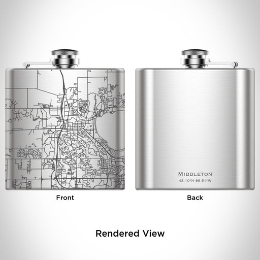 Rendered View of Middleton Wisconsin Map Engraving on 6oz Stainless Steel Flask