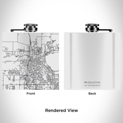Rendered View of Middleton Wisconsin Map Engraving on 6oz Stainless Steel Flask in White