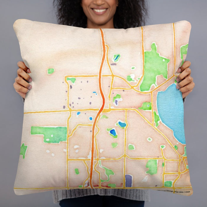 Person holding 22x22 Custom Middleton Wisconsin Map Throw Pillow in Watercolor