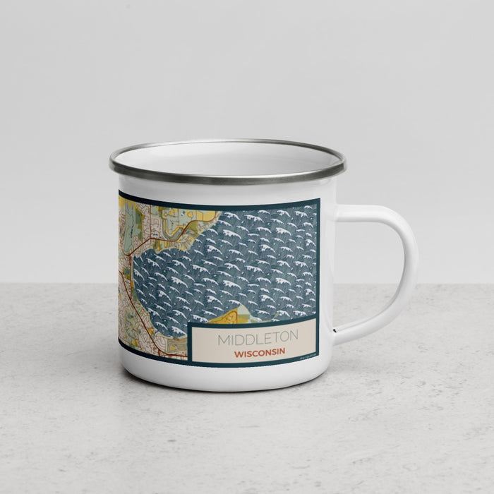 Right View Custom Middleton Wisconsin Map Enamel Mug in Woodblock