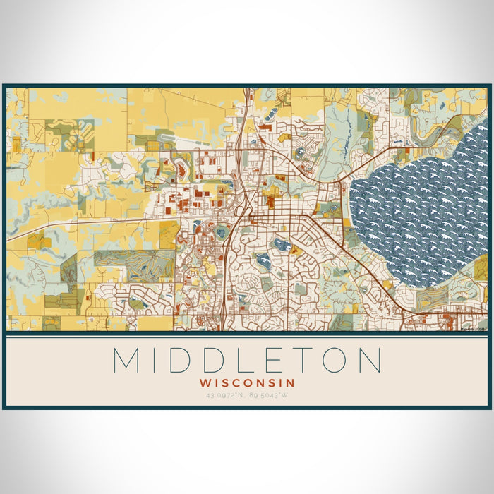 Middleton Wisconsin Map Print Landscape Orientation in Woodblock Style With Shaded Background