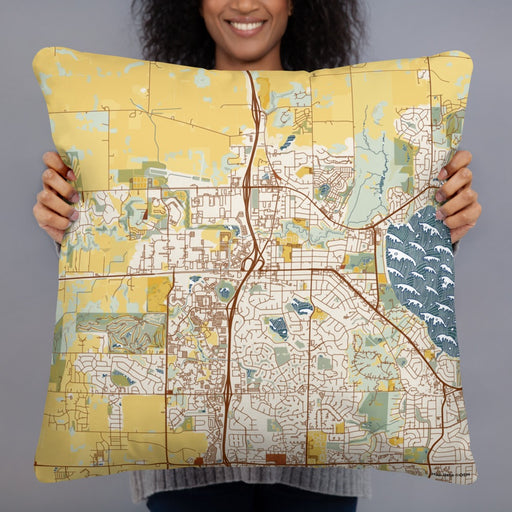 Person holding 22x22 Custom Middleton Wisconsin Map Throw Pillow in Woodblock
