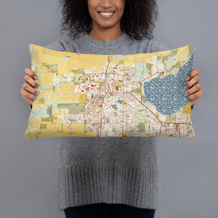 Person holding 20x12 Custom Middleton Wisconsin Map Throw Pillow in Woodblock