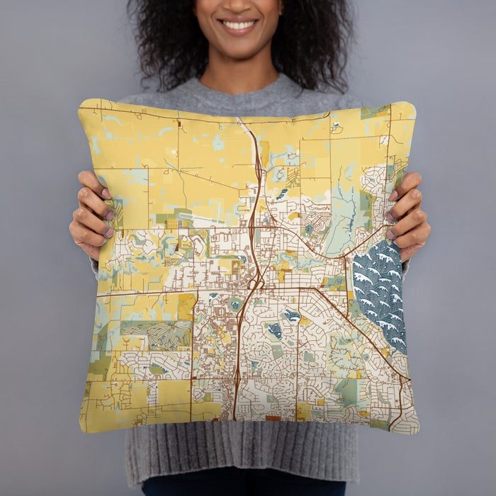 Person holding 18x18 Custom Middleton Wisconsin Map Throw Pillow in Woodblock