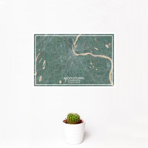 12x18 Middletown Connecticut Map Print Landscape Orientation in Afternoon Style With Small Cactus Plant in White Planter