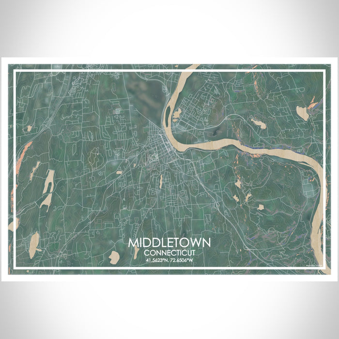 Middletown Connecticut Map Print Landscape Orientation in Afternoon Style With Shaded Background