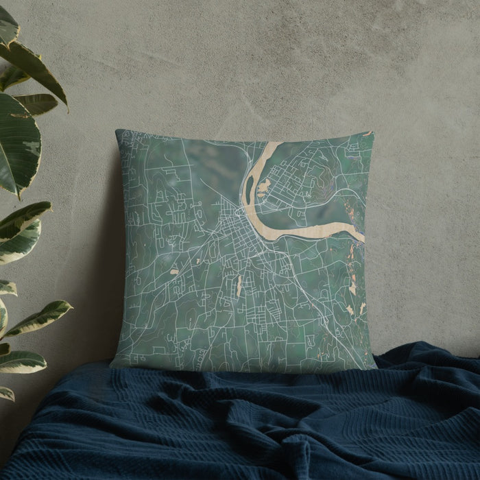Custom Middletown Connecticut Map Throw Pillow in Afternoon on Bedding Against Wall