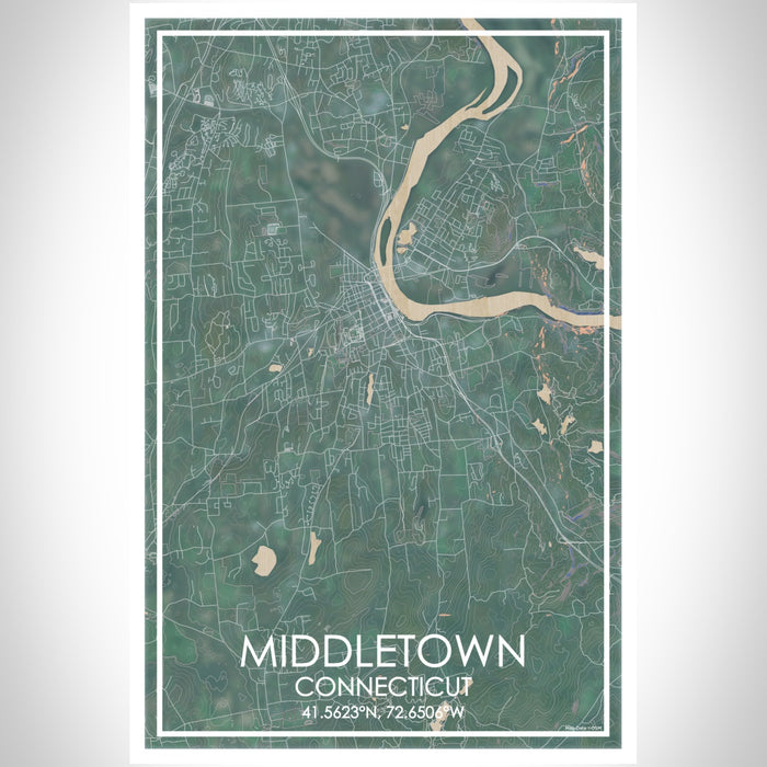 Middletown Connecticut Map Print Portrait Orientation in Afternoon Style With Shaded Background