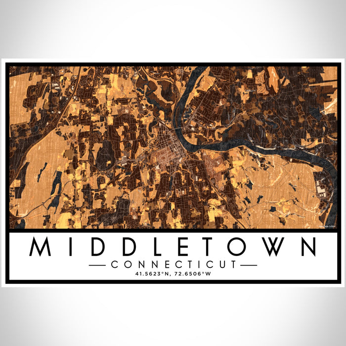 Middletown Connecticut Map Print Landscape Orientation in Ember Style With Shaded Background