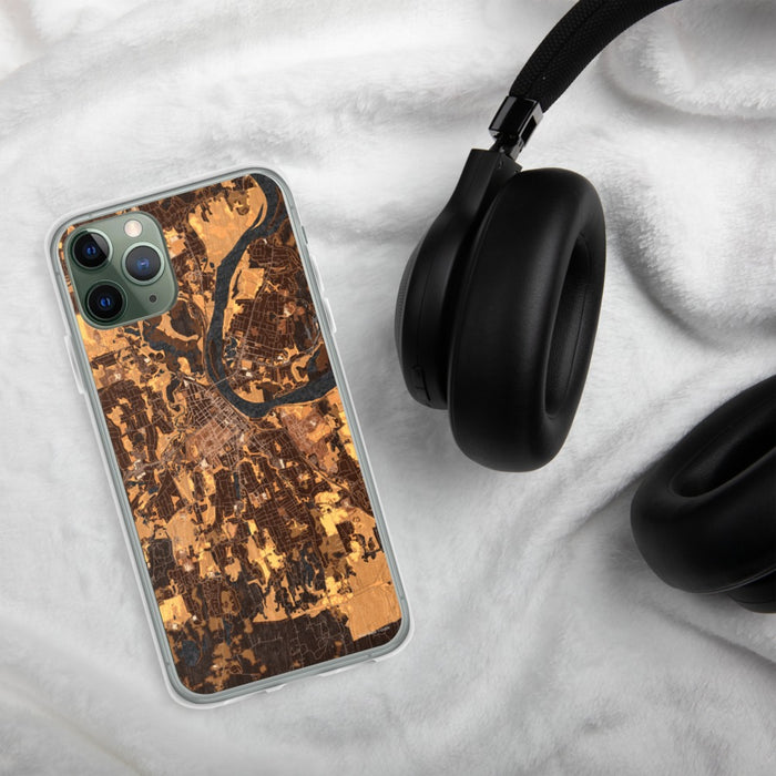 Custom Middletown Connecticut Map Phone Case in Ember on Table with Black Headphones