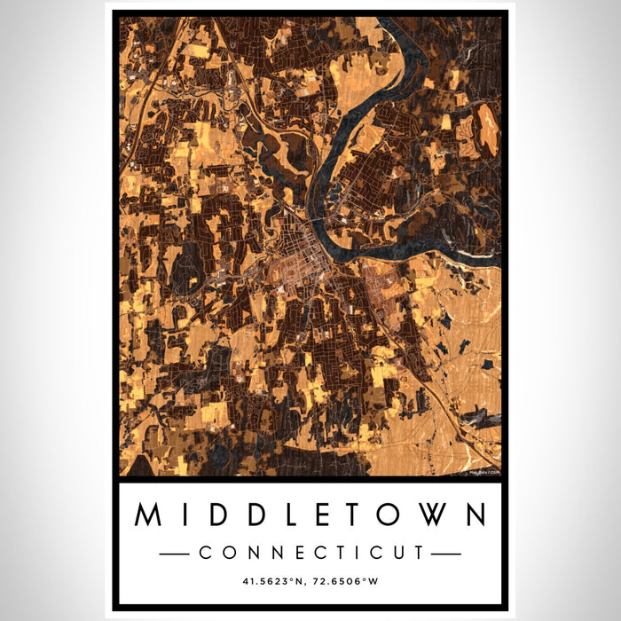 Middletown Connecticut Map Print Portrait Orientation in Ember Style With Shaded Background