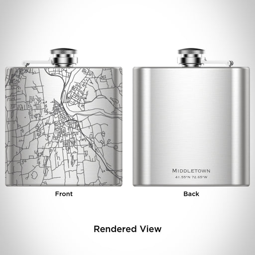 Rendered View of Middletown Connecticut Map Engraving on 6oz Stainless Steel Flask