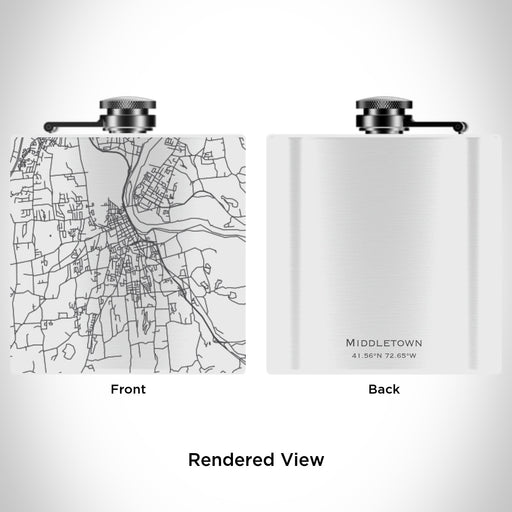 Rendered View of Middletown Connecticut Map Engraving on 6oz Stainless Steel Flask in White