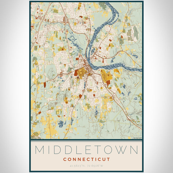 Middletown Connecticut Map Print Portrait Orientation in Woodblock Style With Shaded Background