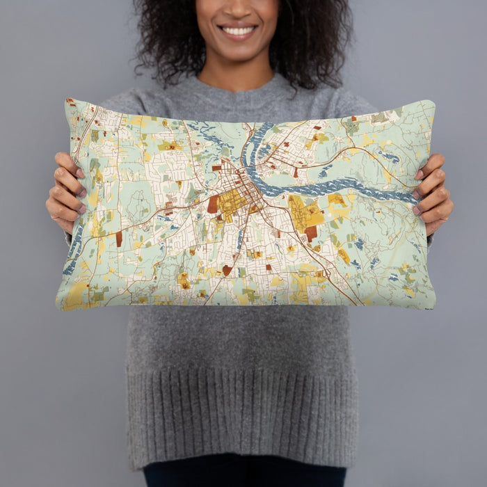 Person holding 20x12 Custom Middletown Connecticut Map Throw Pillow in Woodblock