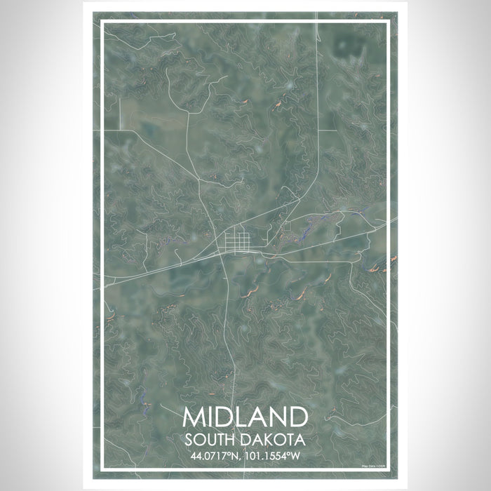 Midland South Dakota Map Print Portrait Orientation in Afternoon Style With Shaded Background