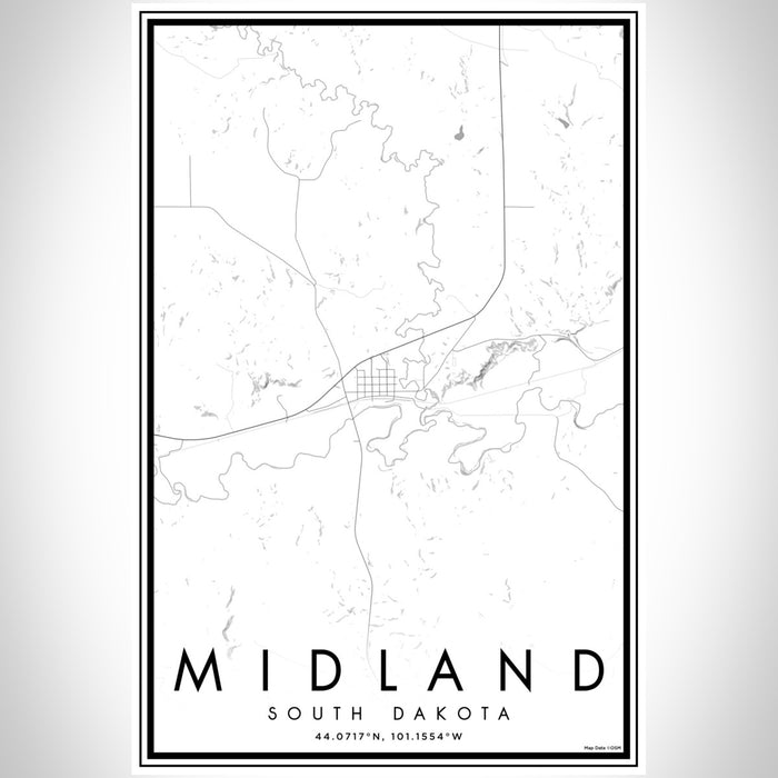 Midland South Dakota Map Print Portrait Orientation in Classic Style With Shaded Background