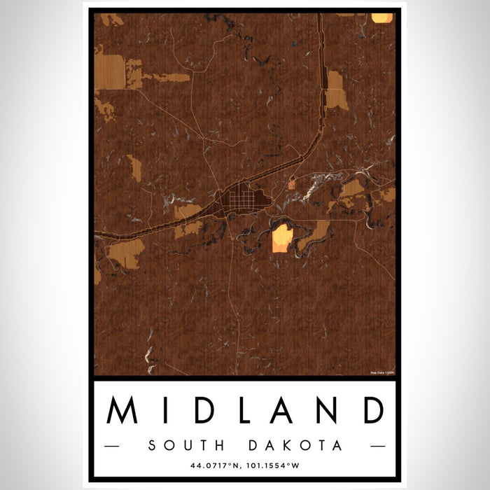 Midland South Dakota Map Print Portrait Orientation in Ember Style With Shaded Background