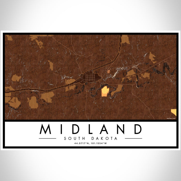 Midland South Dakota Map Print Landscape Orientation in Ember Style With Shaded Background