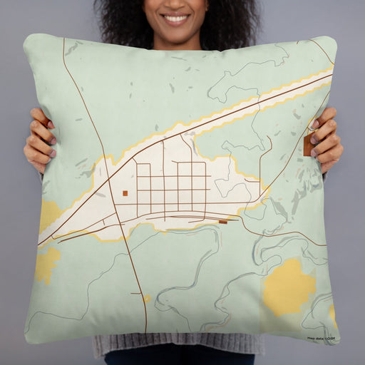 Person holding 22x22 Custom Midland South Dakota Map Throw Pillow in Woodblock