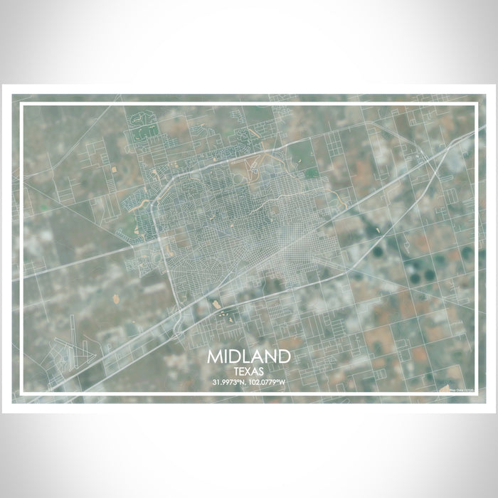Midland Texas Map Print Landscape Orientation in Afternoon Style With Shaded Background