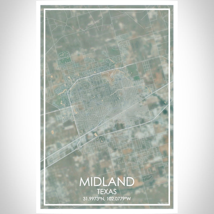 Midland Texas Map Print Portrait Orientation in Afternoon Style With Shaded Background