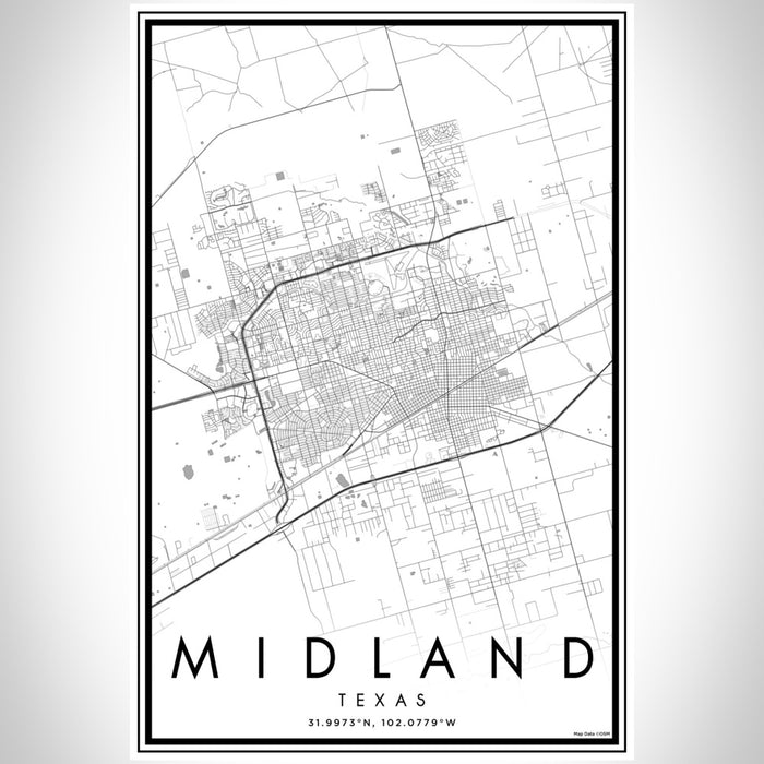 Midland Texas Map Print Portrait Orientation in Classic Style With Shaded Background