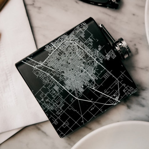 Midland Texas Custom Engraved City Map Inscription Coordinates on 6oz Stainless Steel Flask in Black
