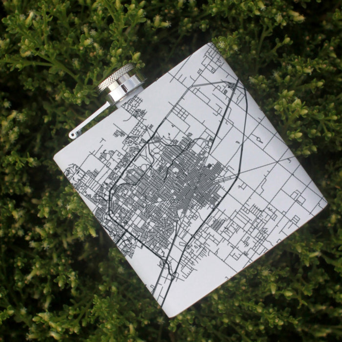 Midland Texas Custom Engraved City Map Inscription Coordinates on 6oz Stainless Steel Flask in White