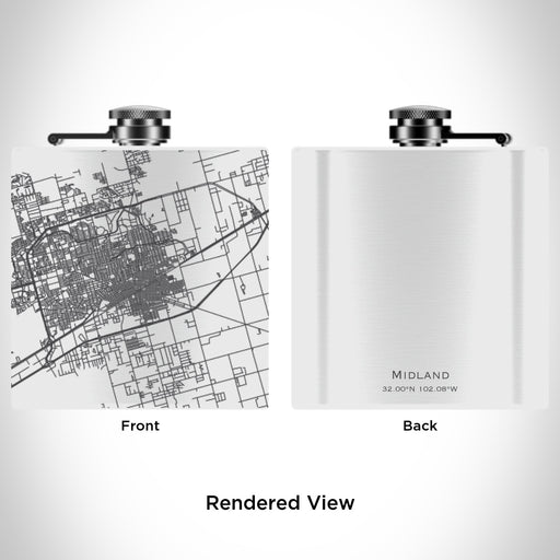 Rendered View of Midland Texas Map Engraving on 6oz Stainless Steel Flask in White