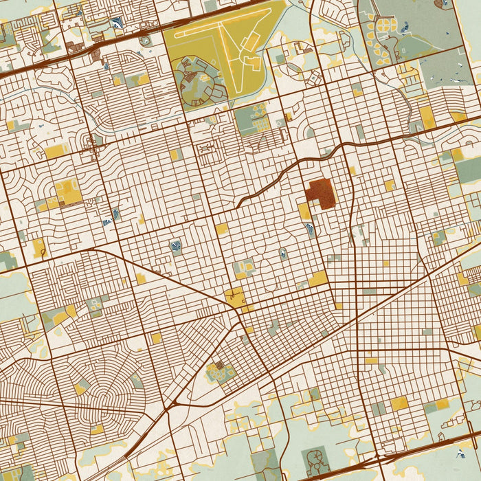 Midland Texas Map Print in Woodblock Style Zoomed In Close Up Showing Details