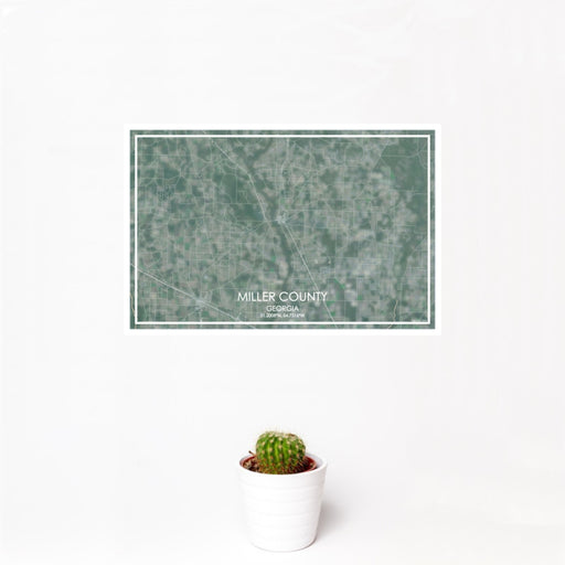 12x18 Miller County Georgia Map Print Landscape Orientation in Afternoon Style With Small Cactus Plant in White Planter