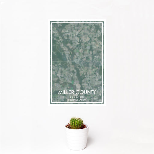 12x18 Miller County Georgia Map Print Portrait Orientation in Afternoon Style With Small Cactus Plant in White Planter