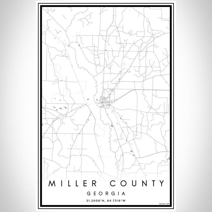 Miller County Georgia Map Print Portrait Orientation in Classic Style With Shaded Background