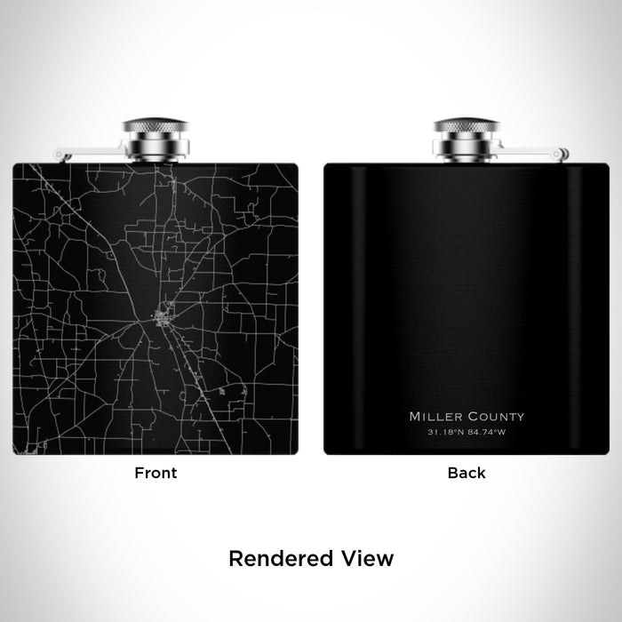 Rendered View of Miller County Georgia Map Engraving on 6oz Stainless Steel Flask in Black