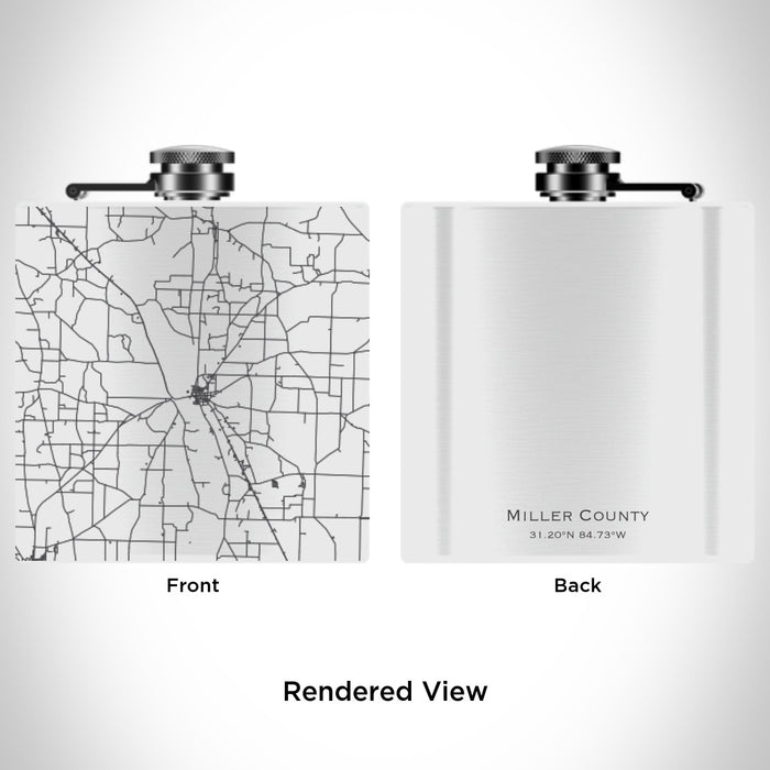 Rendered View of Miller County Georgia Map Engraving on 6oz Stainless Steel Flask in White
