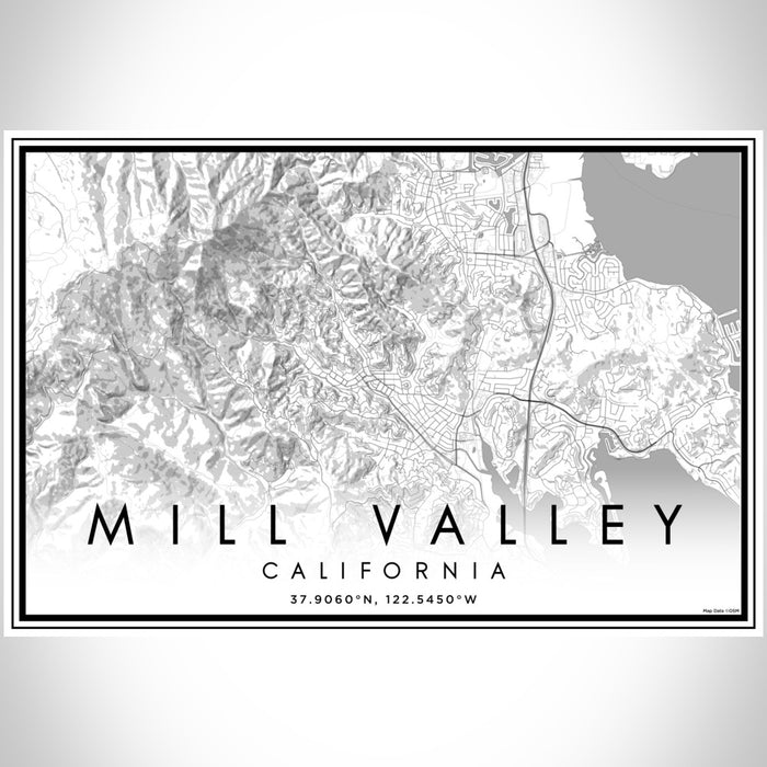 Mill Valley California Map Print Landscape Orientation in Classic Style With Shaded Background