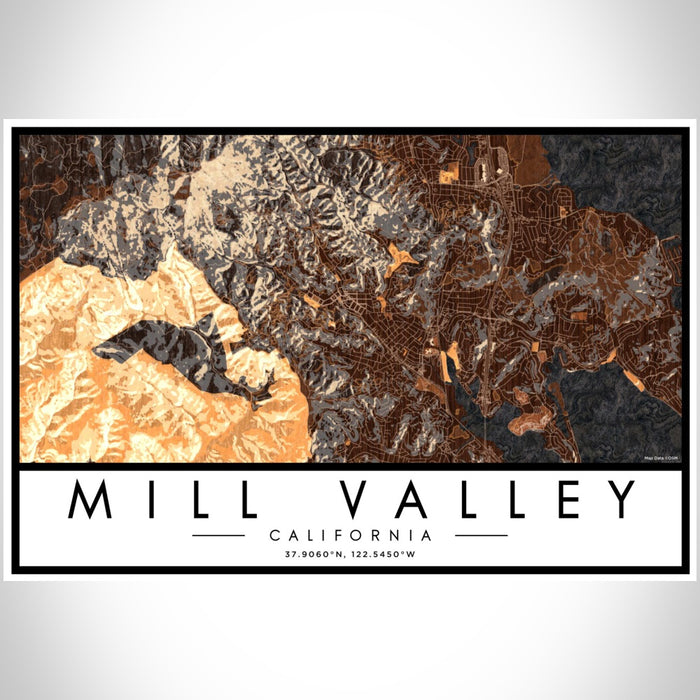 Mill Valley California Map Print Landscape Orientation in Ember Style With Shaded Background