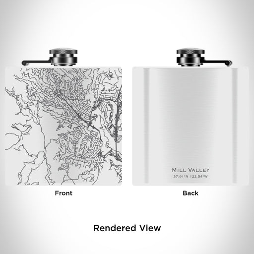 Rendered View of Mill Valley California Map Engraving on 6oz Stainless Steel Flask in White