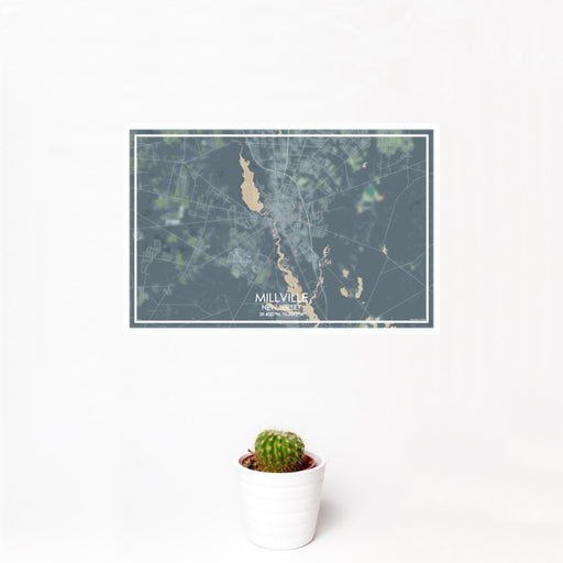 12x18 Millville New Jersey Map Print Landscape Orientation in Afternoon Style With Small Cactus Plant in White Planter