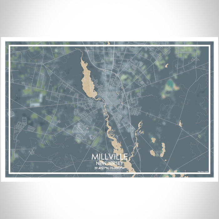 Millville New Jersey Map Print Landscape Orientation in Afternoon Style With Shaded Background