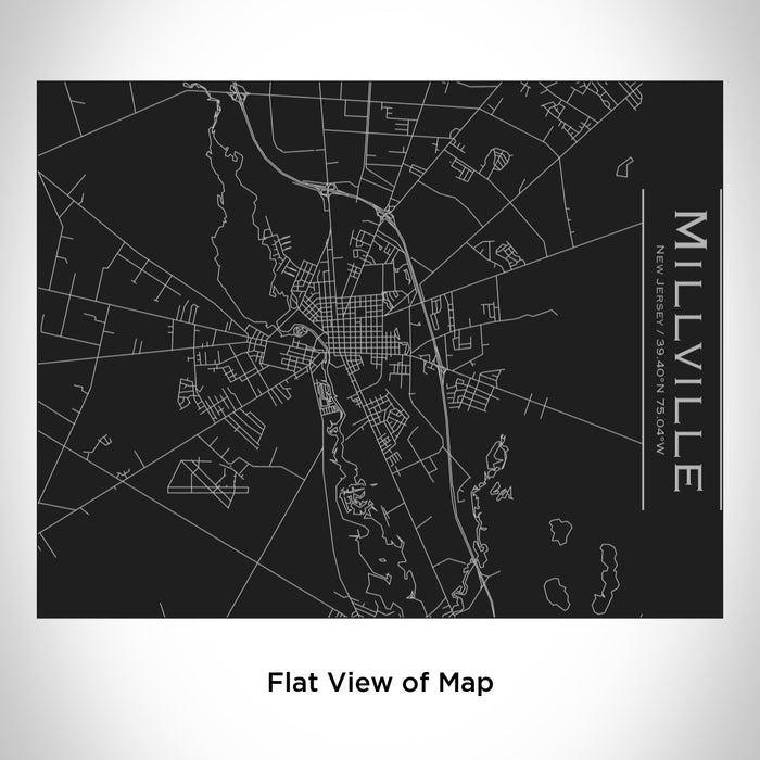 Rendered View of Millville New Jersey Map Engraving on 20oz Stainless Steel Insulated Bottle with Bamboo Top in Black