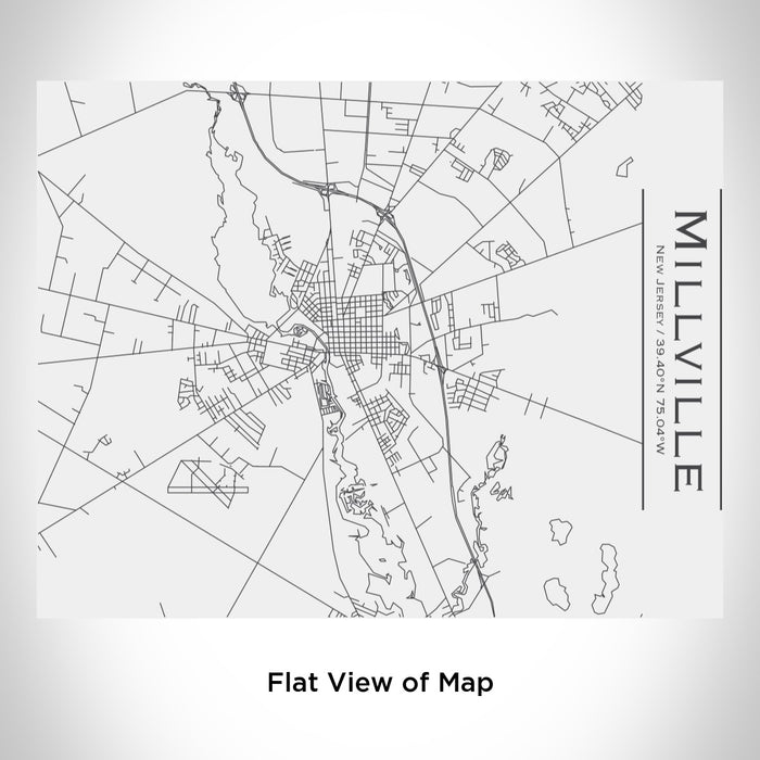 Rendered View of Millville New Jersey Map Engraving on 20oz Stainless Steel Insulated Bottle with Bamboo Top in White