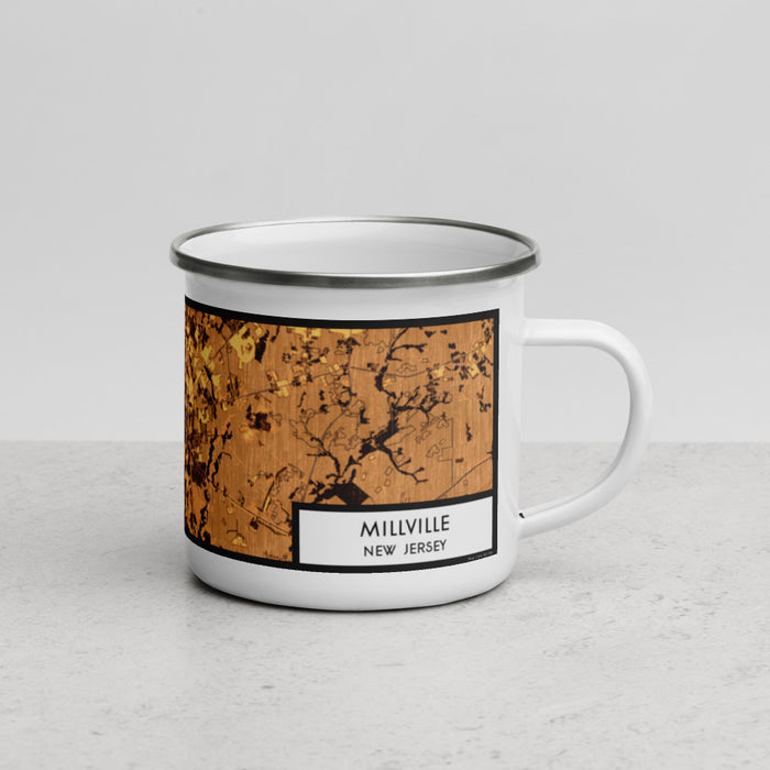Right View Custom Millville New Jersey Map Enamel Mug in Ember